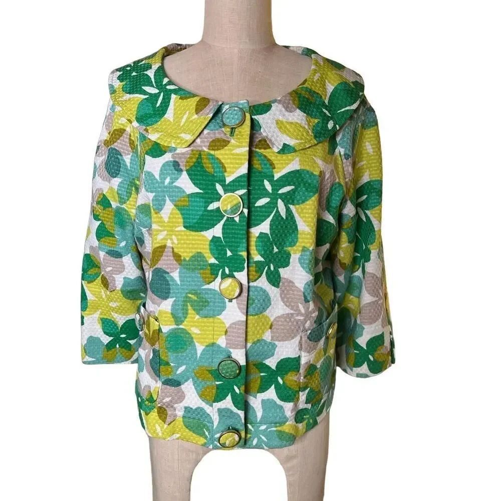 NWOT Retro 60s 70s Peter Pan Collar Floral Blazer - Size 12